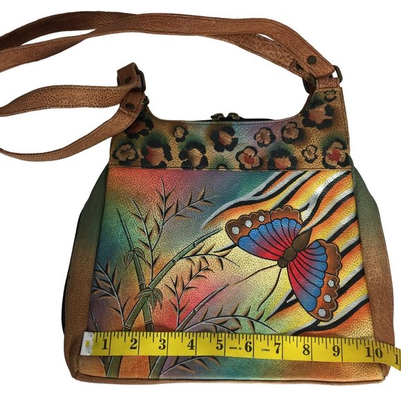 Anuschka NEVER USED Handpaint Leather Shoulder Bag Butterfly Animal - Picture 5 of 12